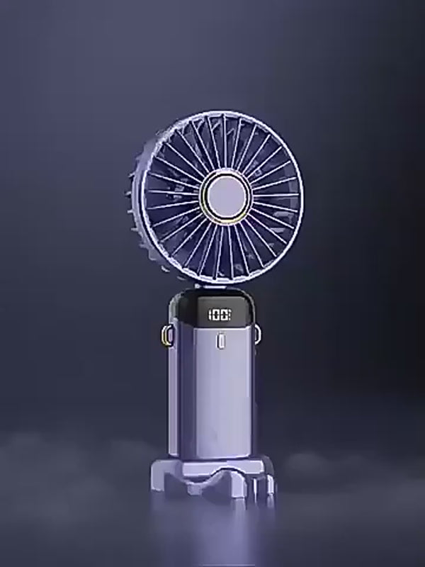 USB Rechargeable Mini Portable Handheld Electric Fan Foldable Neck Hanging Outdoor Fan Adjustable 5 Speed Powerful Air Cooler