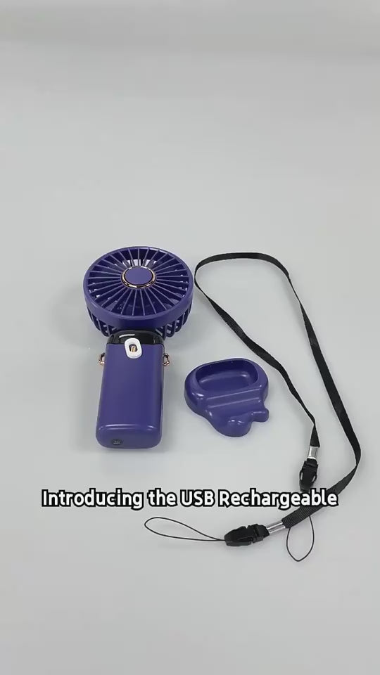 USB Rechargeable Mini Portable Handheld Electric Fan Foldable Neck Hanging Outdoor Fan Adjustable 5 Speed Powerful Air Cooler